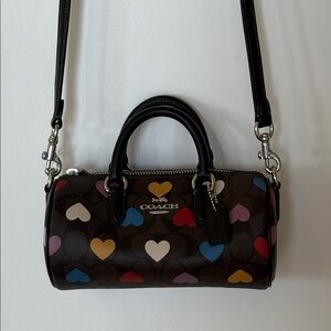 Coach Brown Crossbody Bag with Multicolor Heart Design